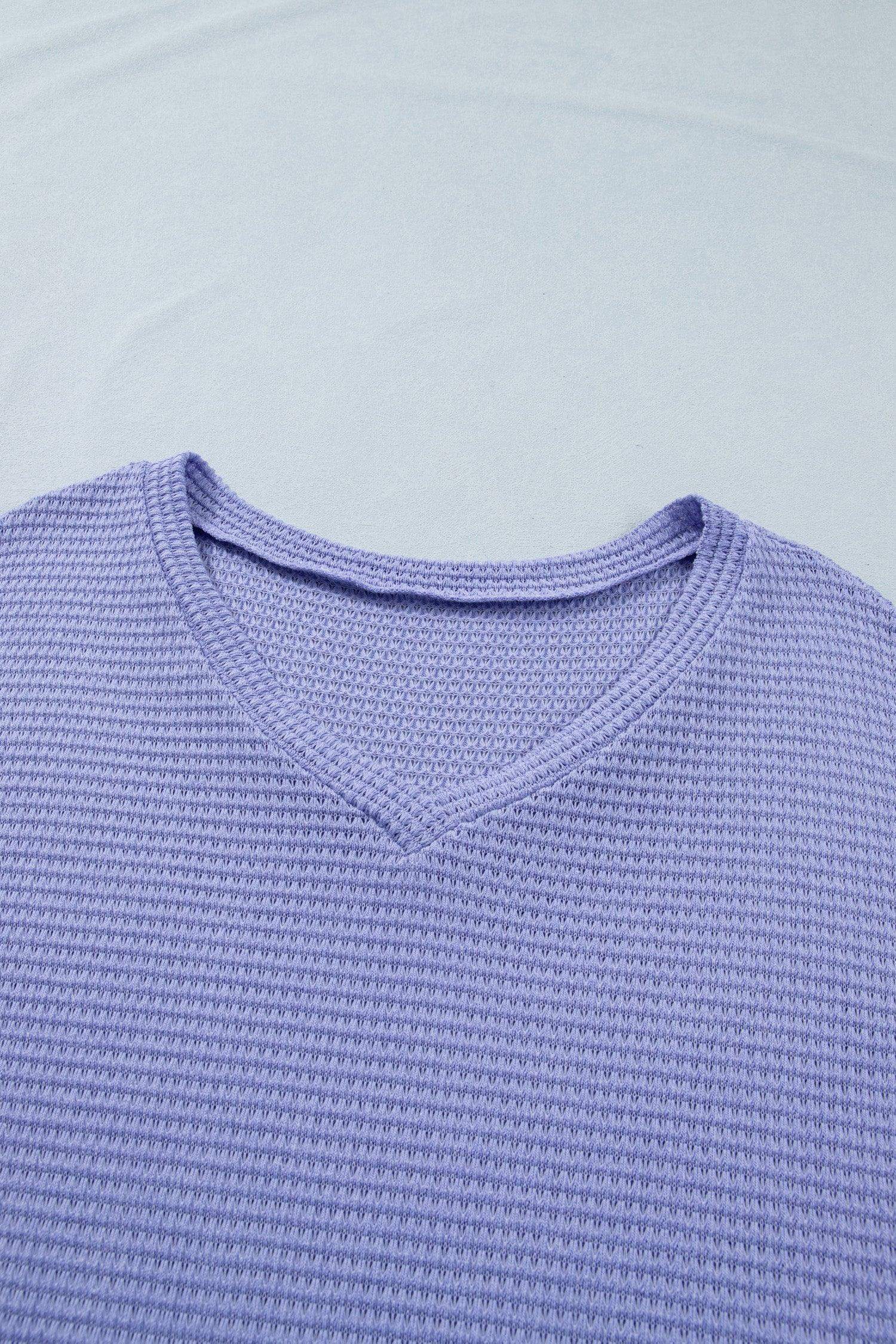 Wisteria V Neck Short Sleeve Plus Size Waffle Knit Top - Sweet Fashion Wholesale