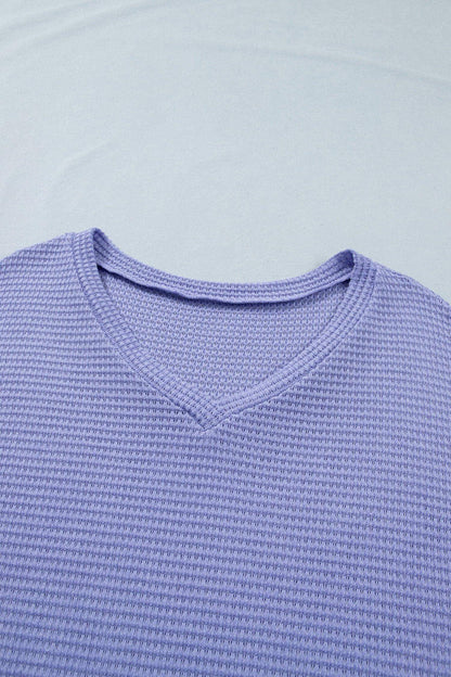 Wisteria V Neck Short Sleeve Plus Size Waffle Knit Top - Sweet Fashion Wholesale
