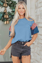 Beau Blue Stars Stripes Short Puff Sleeve Top - Sweet Fashion Wholesale