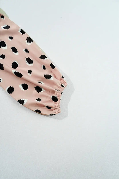 Khaki Classic Leopard V Neck Bracelet Sleeve Blouse