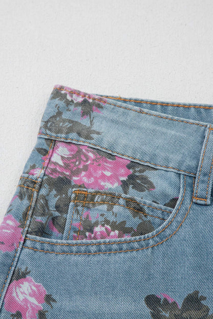 Sky Blue Garden Floral Print Bootcut Jeans