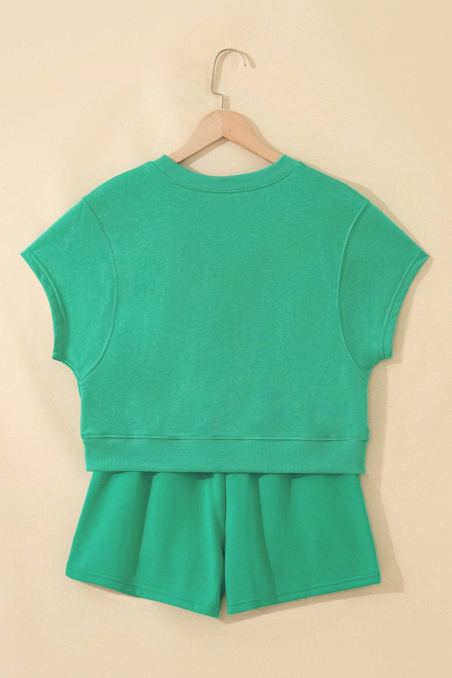 Mist Blue Solid Color Loose Tee Drawstring Shorts 2pcs Outfit