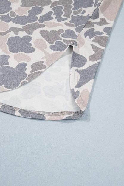 Multicolour Camouflage Print Short Sleeve Drop Shoulder Side Slit Casual Dress