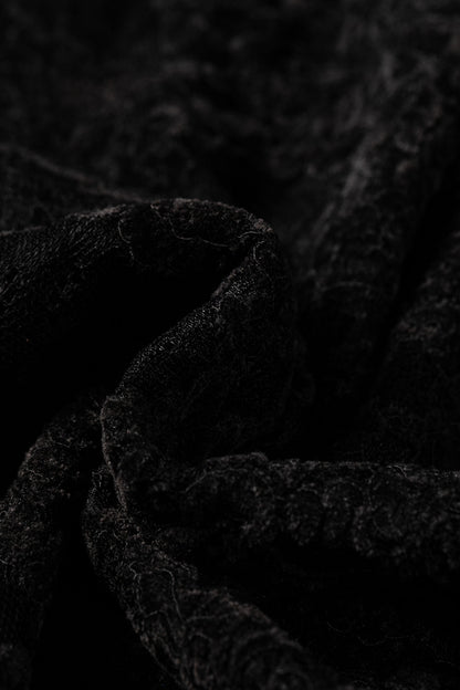 Black Elegant Stand Neck Lace Long Sleeve Top