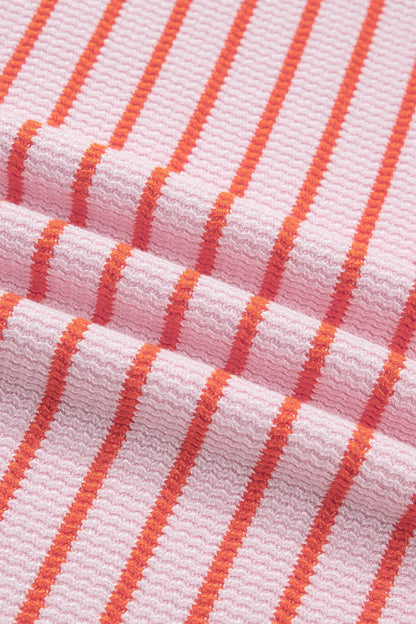 Pink Stripe Textured Knit Sleeveless Casual Sweater Top