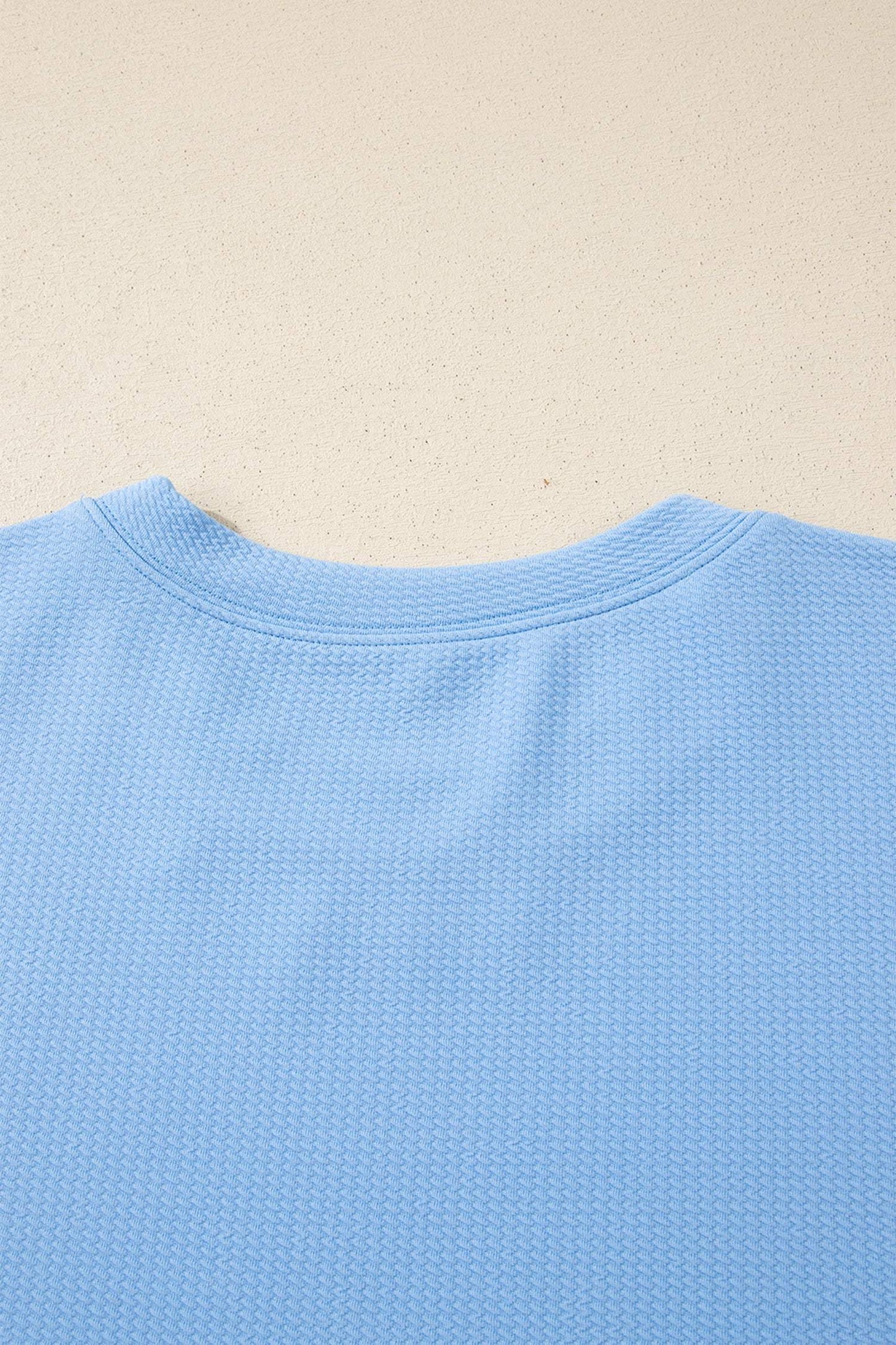 Light Blue Textured Bodice Contrast Floral Sleeve Plus Size Top