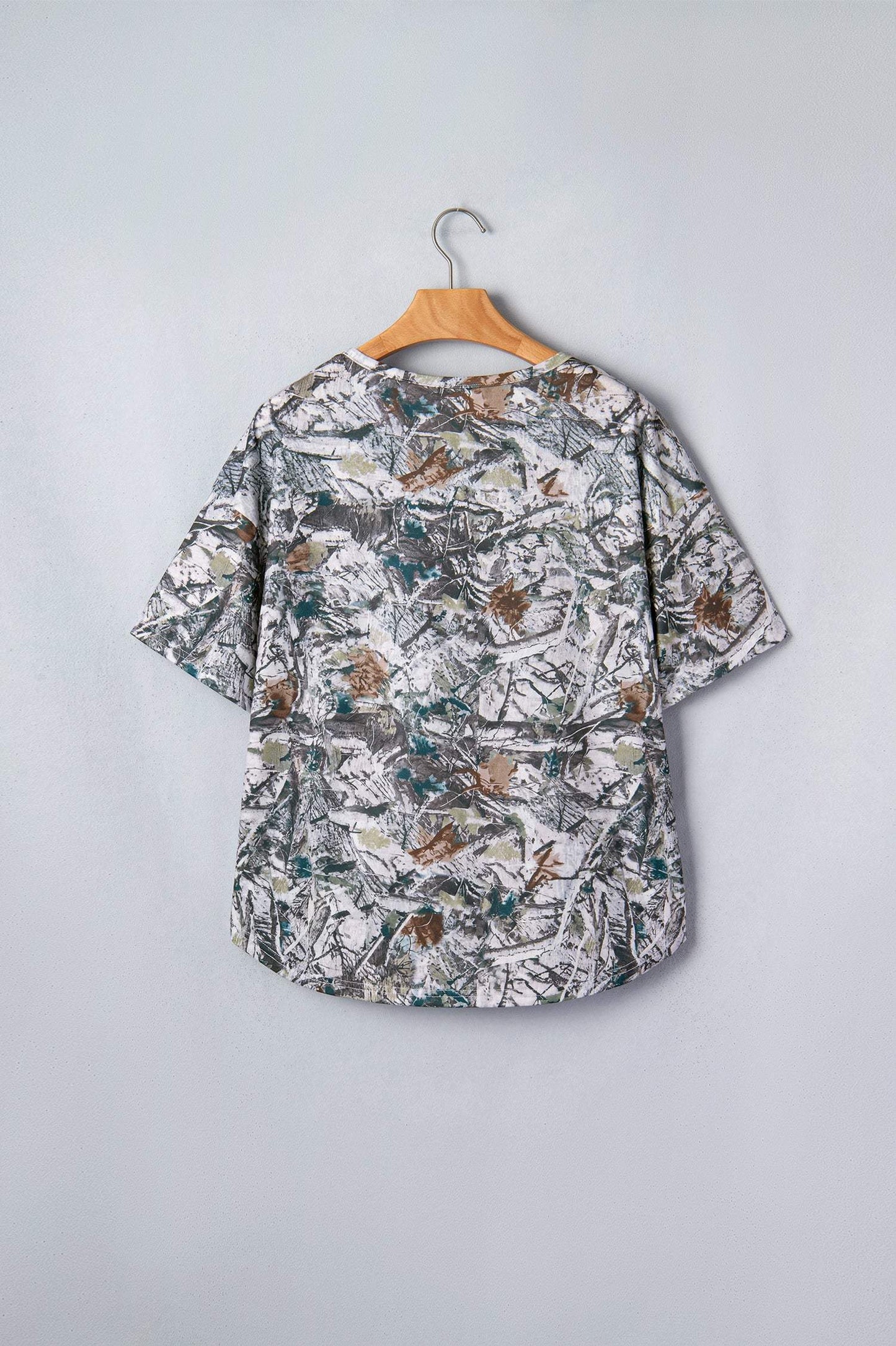 Gray Abstract Woodland Print Tunic Henley T Shirt