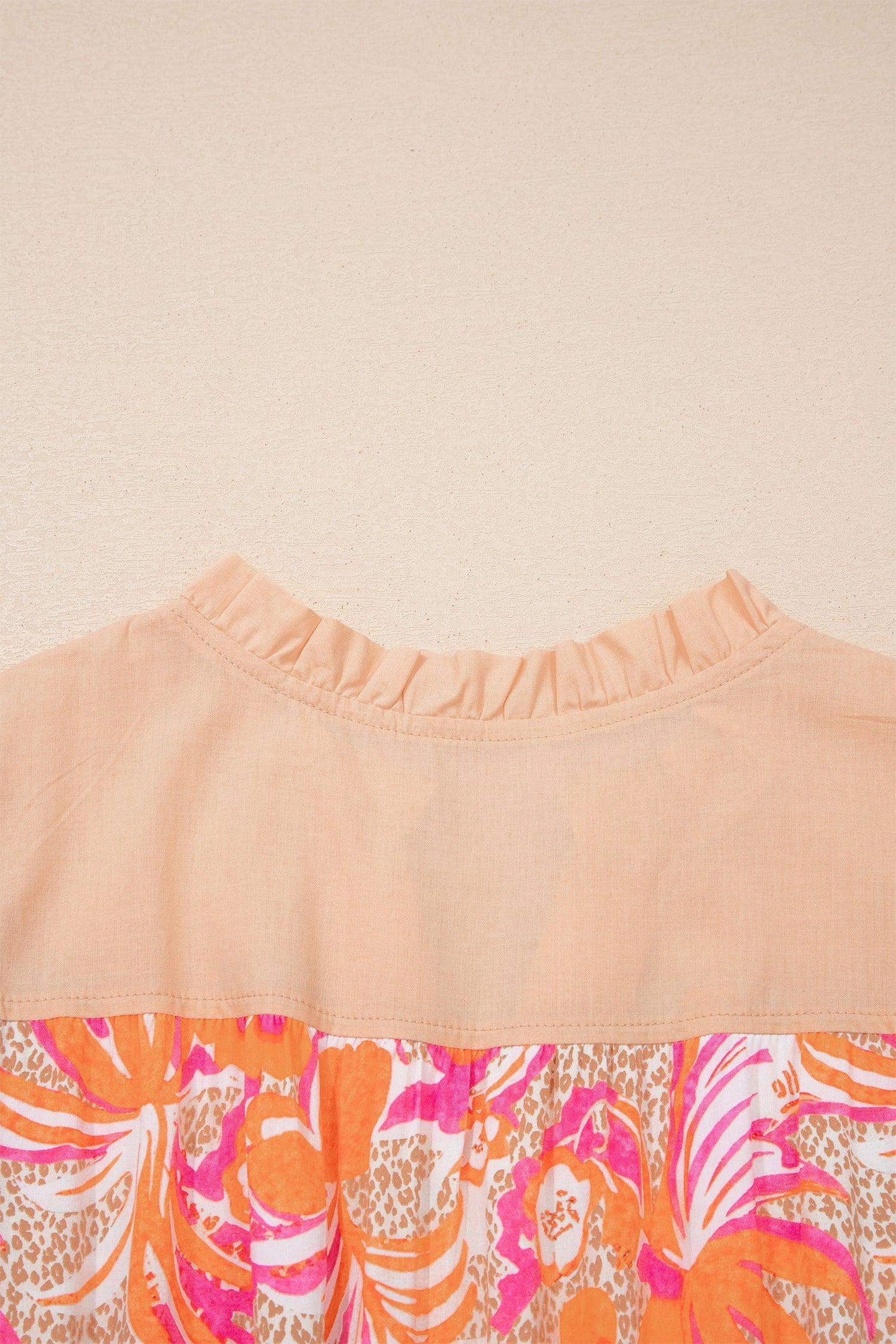 Rose Floral Print Color Block Ruffled Short Sleeve Flared Midi Dress - Sweet Fashion Wholesale