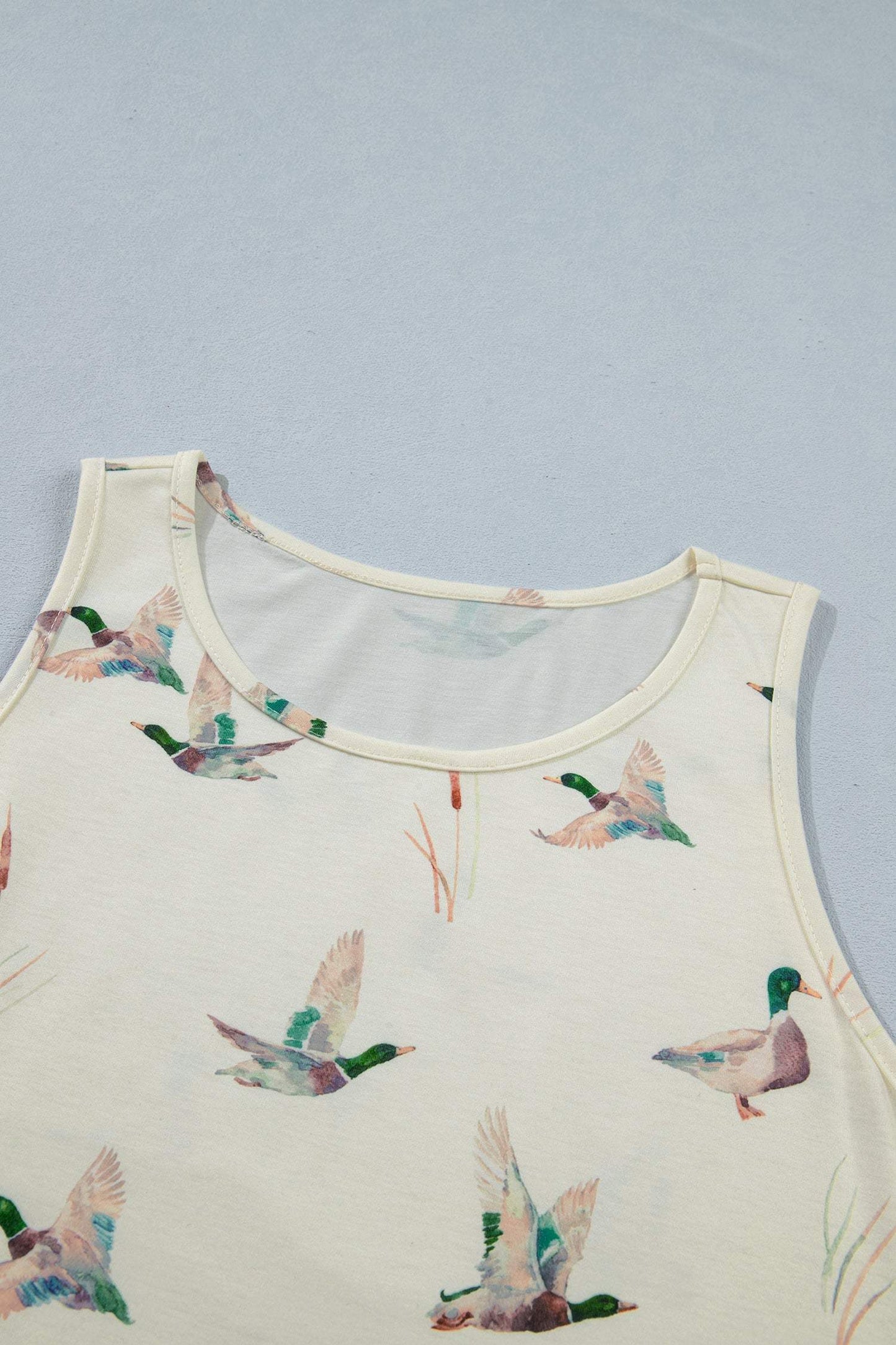 Beige Mallard Print Western Style Tank Top