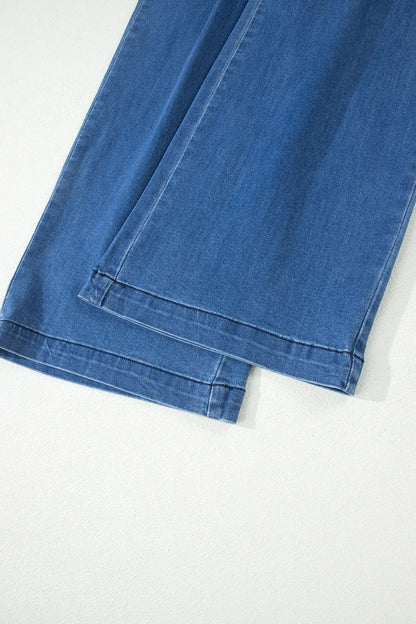 Dusk Blue Lace-up Pull on Wide Leg Jeans - Sweet Fashion Wholesale