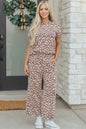 Beige Leopard Print Casual Tee and Pants 2pcs Outfit - Sweet Fashion Wholesale