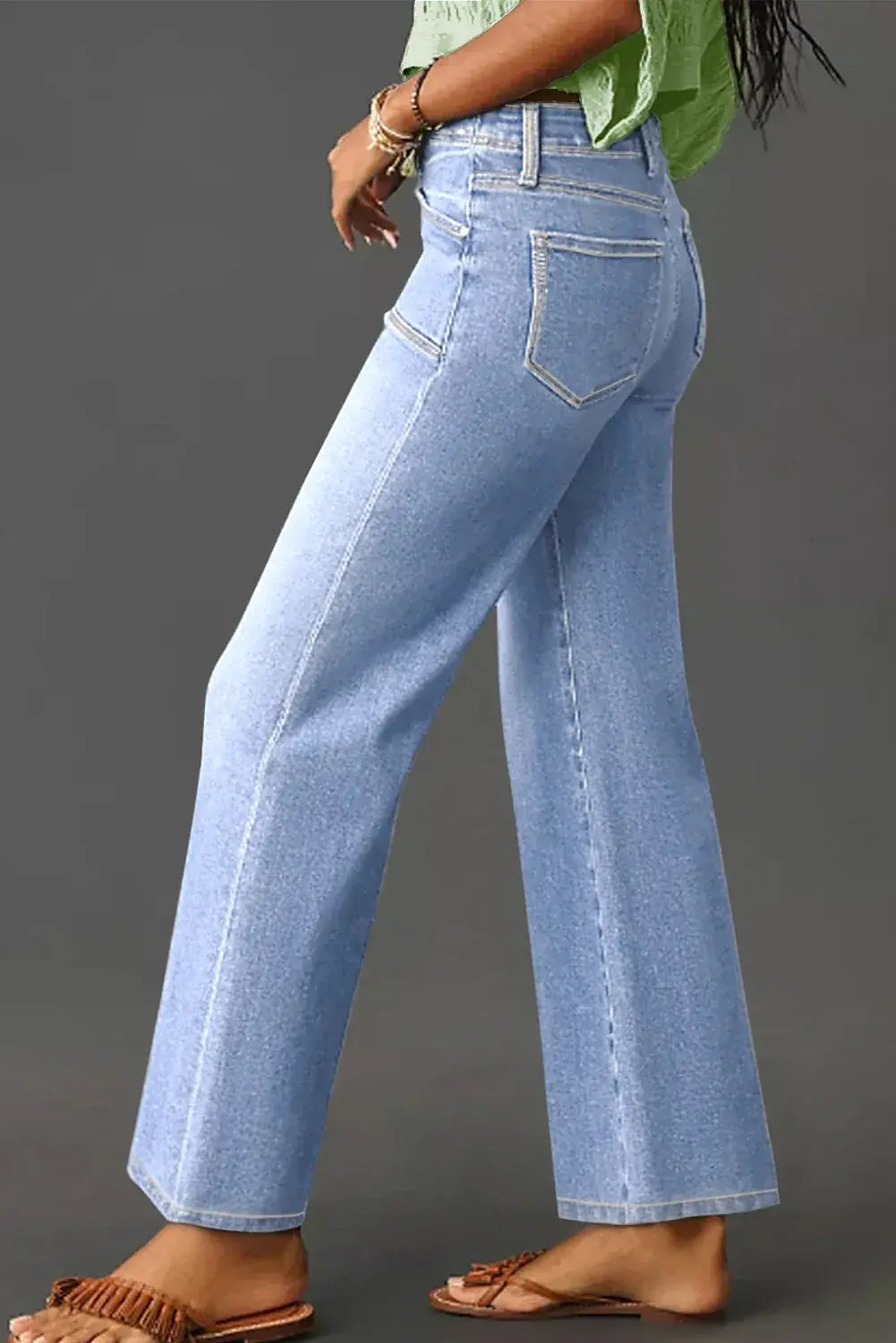 Beau Blue Loose Straight Leg Cropped High Waist Jeans - Sweet Fashion Wholesale