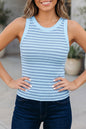 Sky Blue Stripe Ribbed Knit Slim Tank Top