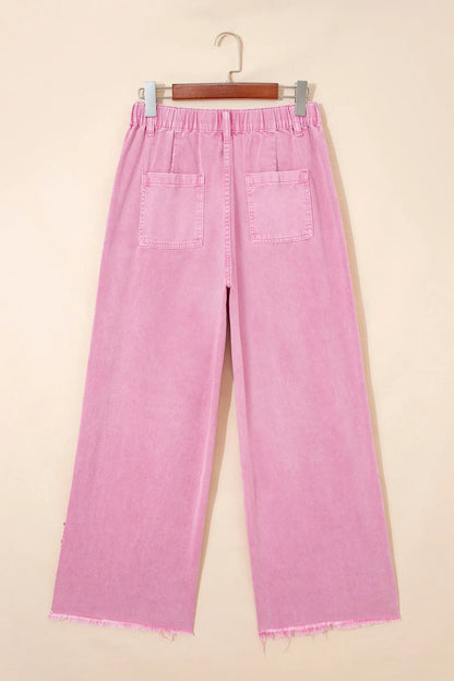 Pink Beaded Side Detail Split Loose Jeans