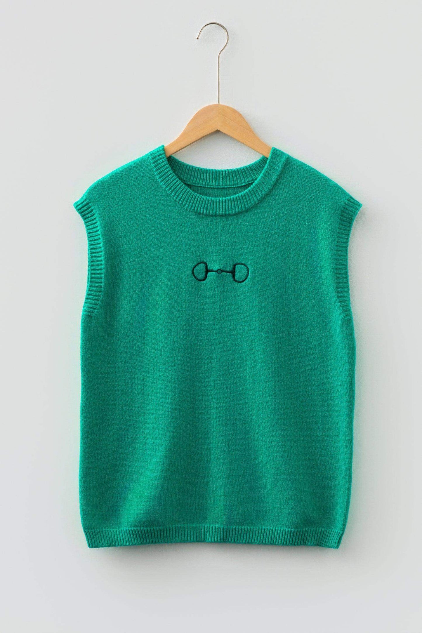 Bright Green Horse Bit Embroidered Loose Short Sleeve Sweater - Sweet Fashion Wholesale