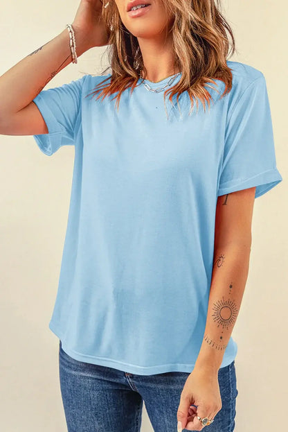 Mint Green Casual Plain Crew Neck Tee - Sweet Fashion Wholesale
