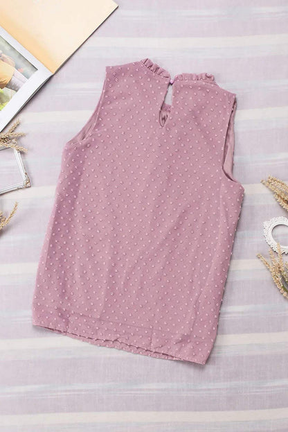 Pink Swiss Dot Sleeveless Ruffle Tank - Sweet Fashion Wholesale
