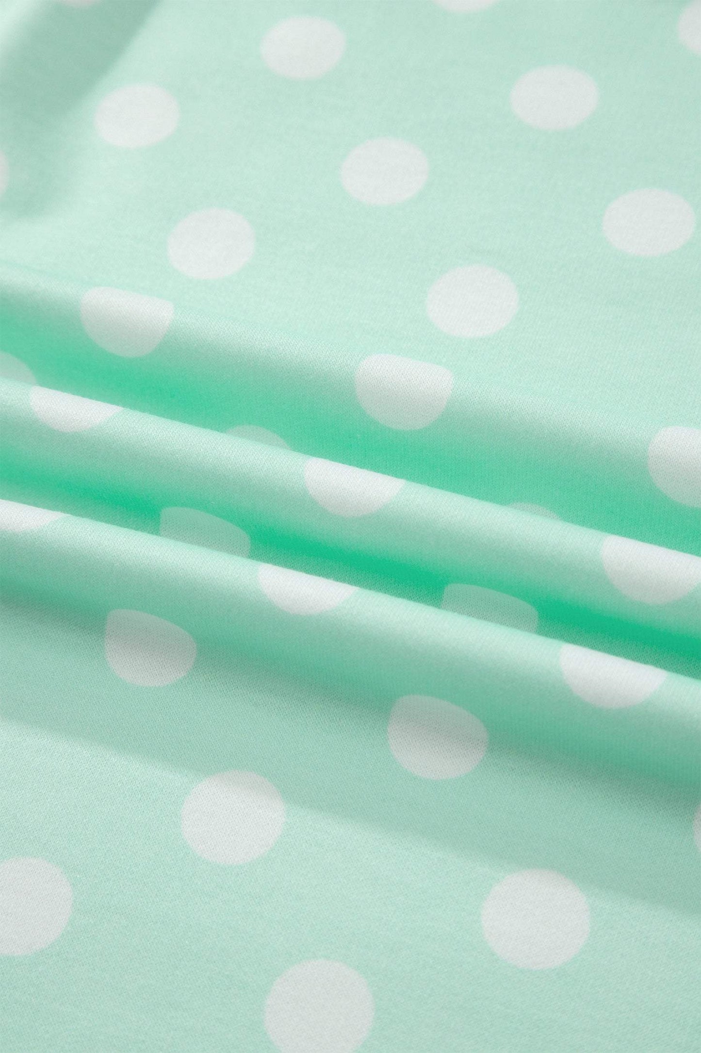 Green Polka Dot Print Color Block Trim Mock Neck Short Set