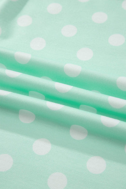 Green Polka Dot Print Color Block Trim Mock Neck Short Set
