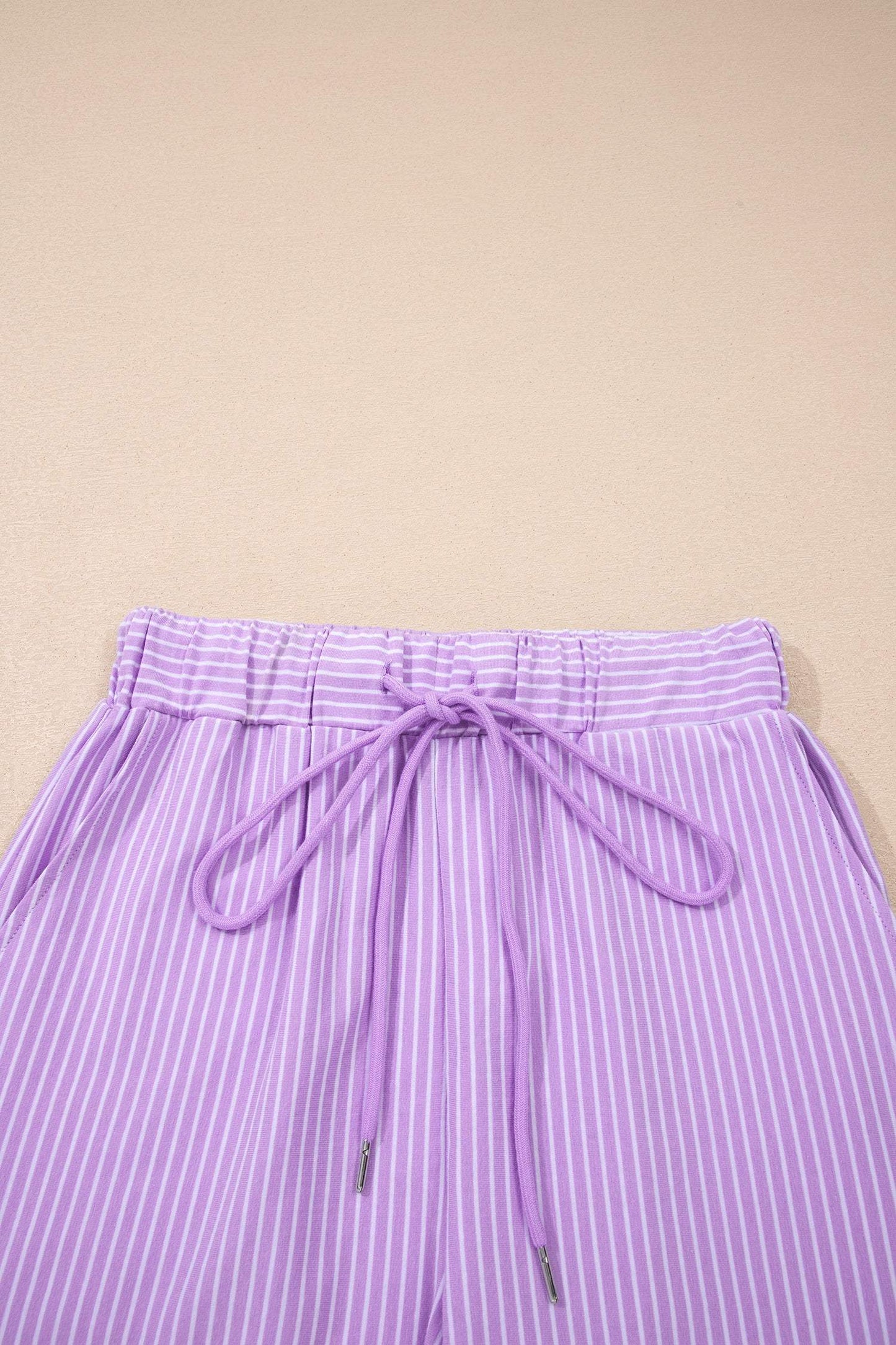 Khaki Stripe Dolman Sleeve Polo Shirt and Drawstring Shorts Set
