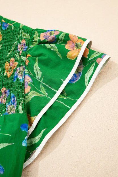 Green Plus Size Ruffled Short Sleeve Floral Top - Sweet Fashion Wholesale