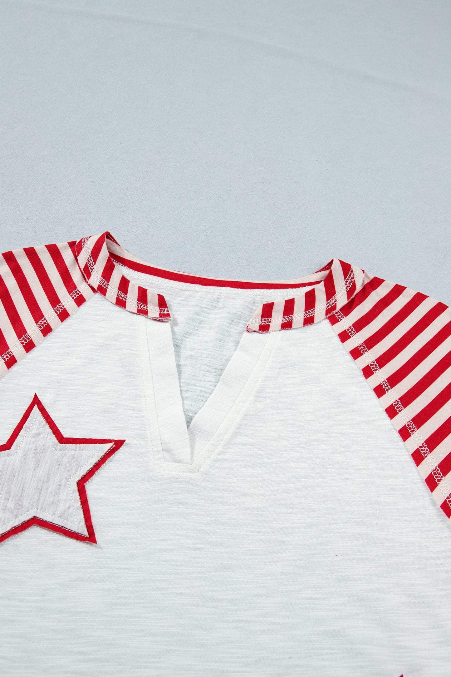 Fiery Red Star Detail Flag Inspired Short Sleeve Top