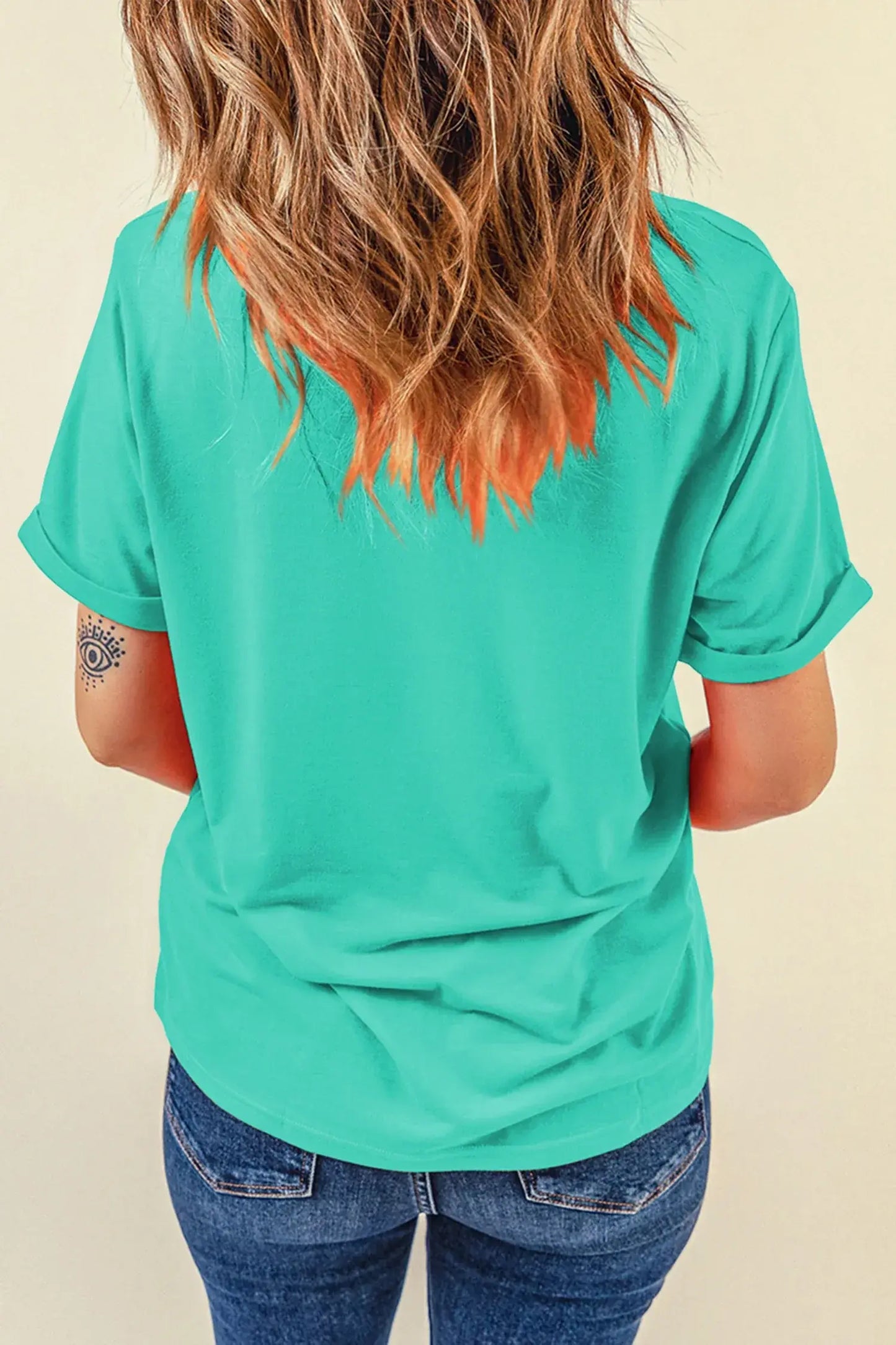 Mint Green Casual Plain Crew Neck Tee - Sweet Fashion Wholesale