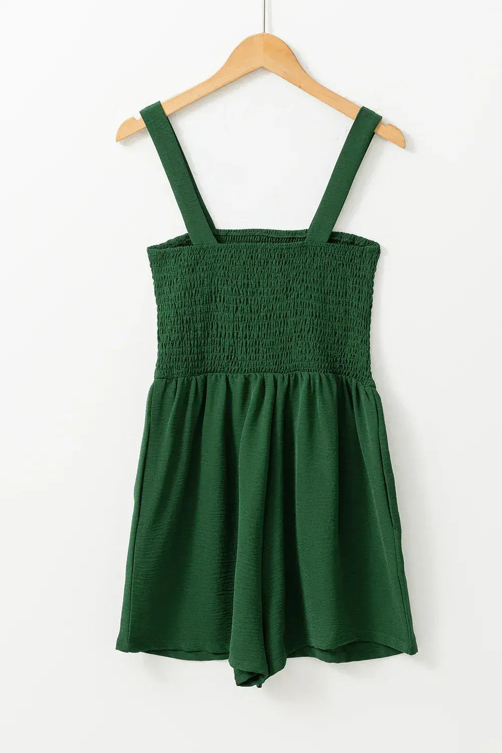 Green Casual Pocketed Smocked Sleeveless Romper - Sweet Fashion Wholesale
