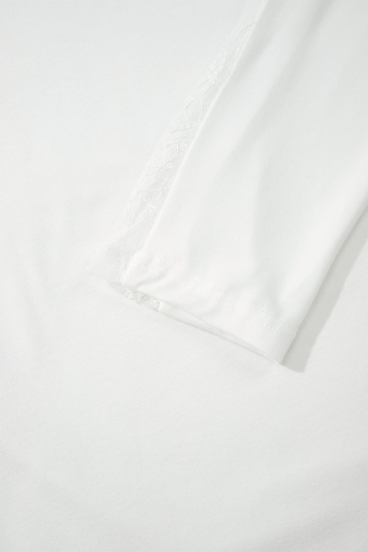 White Lace Patchwork Round Neck Casual Long Sleeve Top
