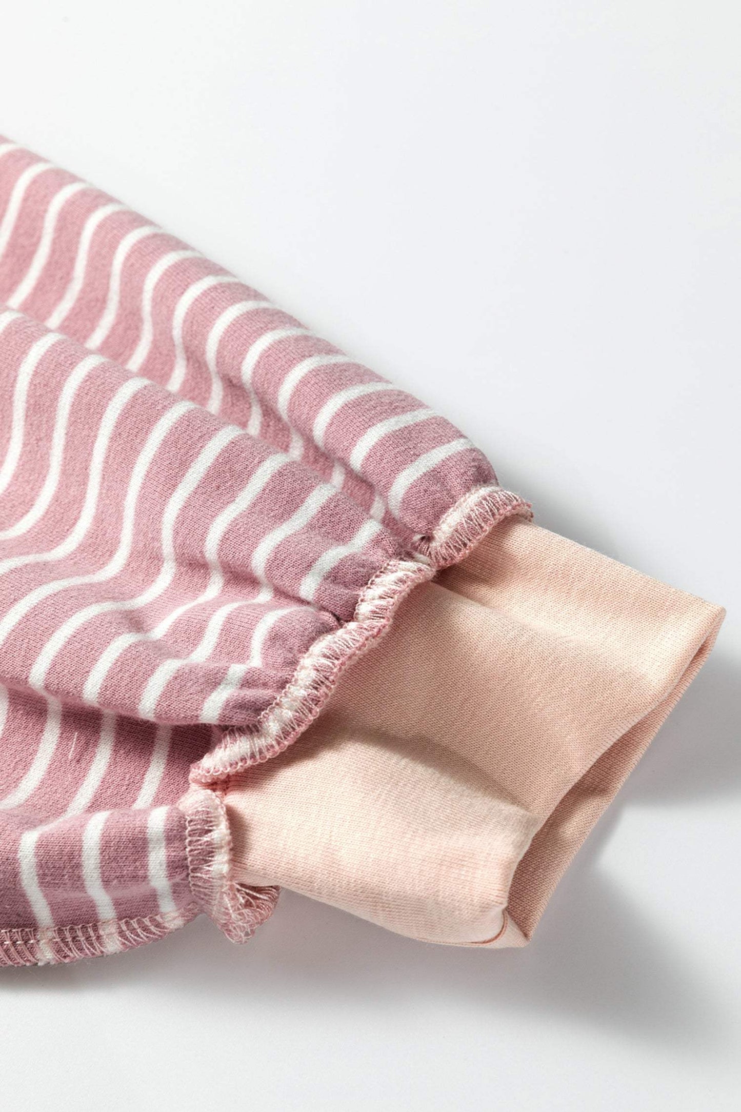 Pink Stripe Exposed Stitching Patchwork Casual Long Sleeve Top