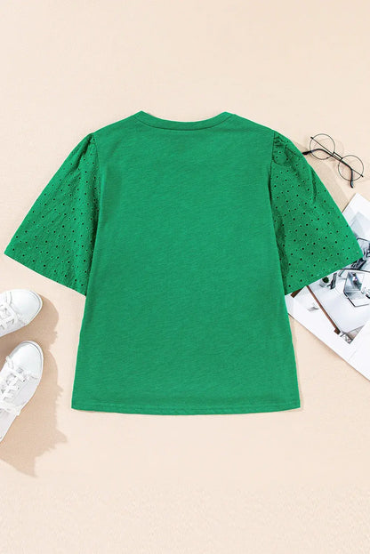Bright Green Eyelet Embroidered Patchwork Shift Top