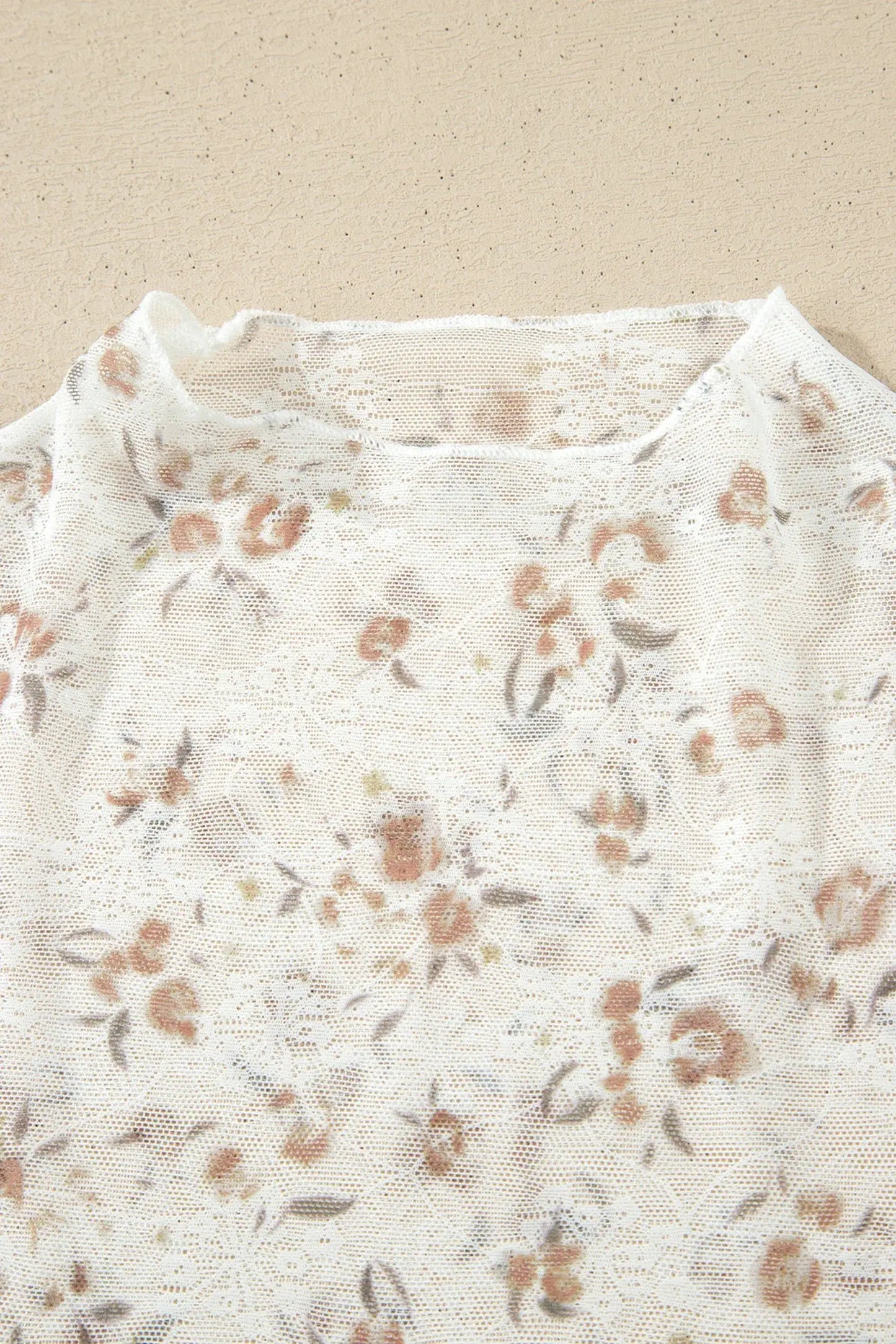 White Mock Neck Short Sleeve Floral Mesh Top - Sweet Fashion Wholesale