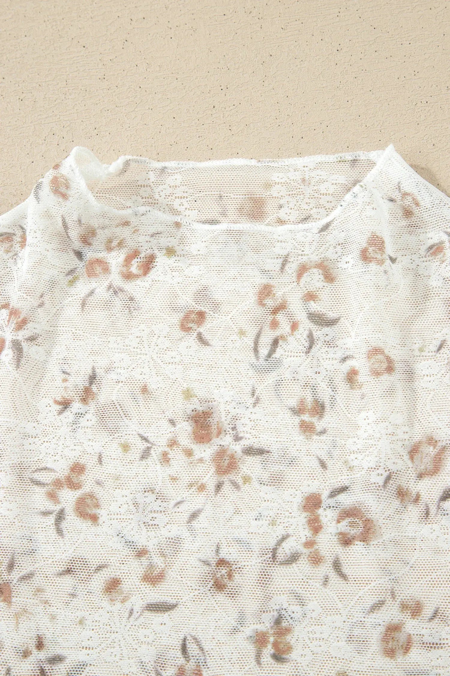 White Mock Neck Short Sleeve Floral Mesh Top - Sweet Fashion Wholesale