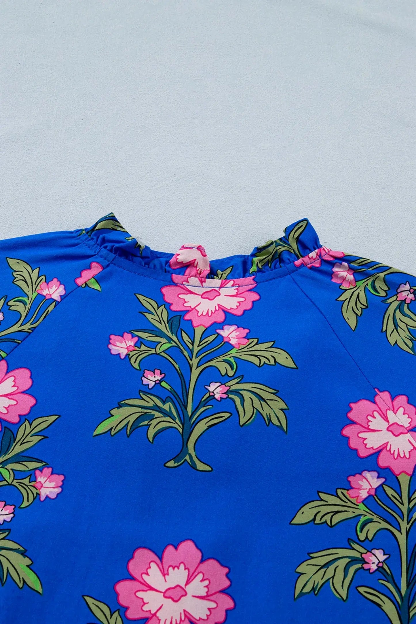 Blue V Neck Short Sleeve Loose Flower Dress - Sweet Fashion Wholesale