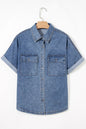 Ashleigh Blue Button Flap Pocket Cuffed Short Sleeve Denim Shirt - Sweet Fashion Wholesale