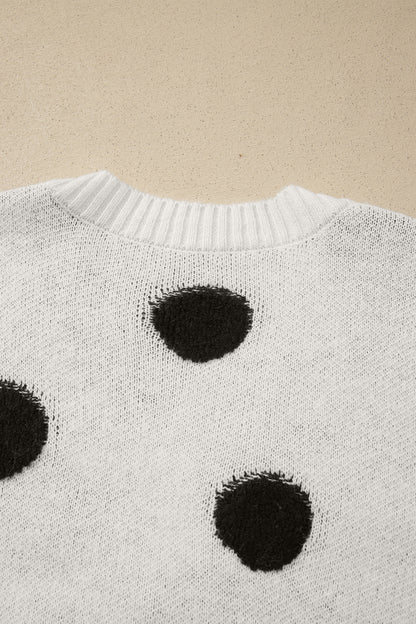 Beige Polka Dot Button Front Oversized V Neck Cardigan