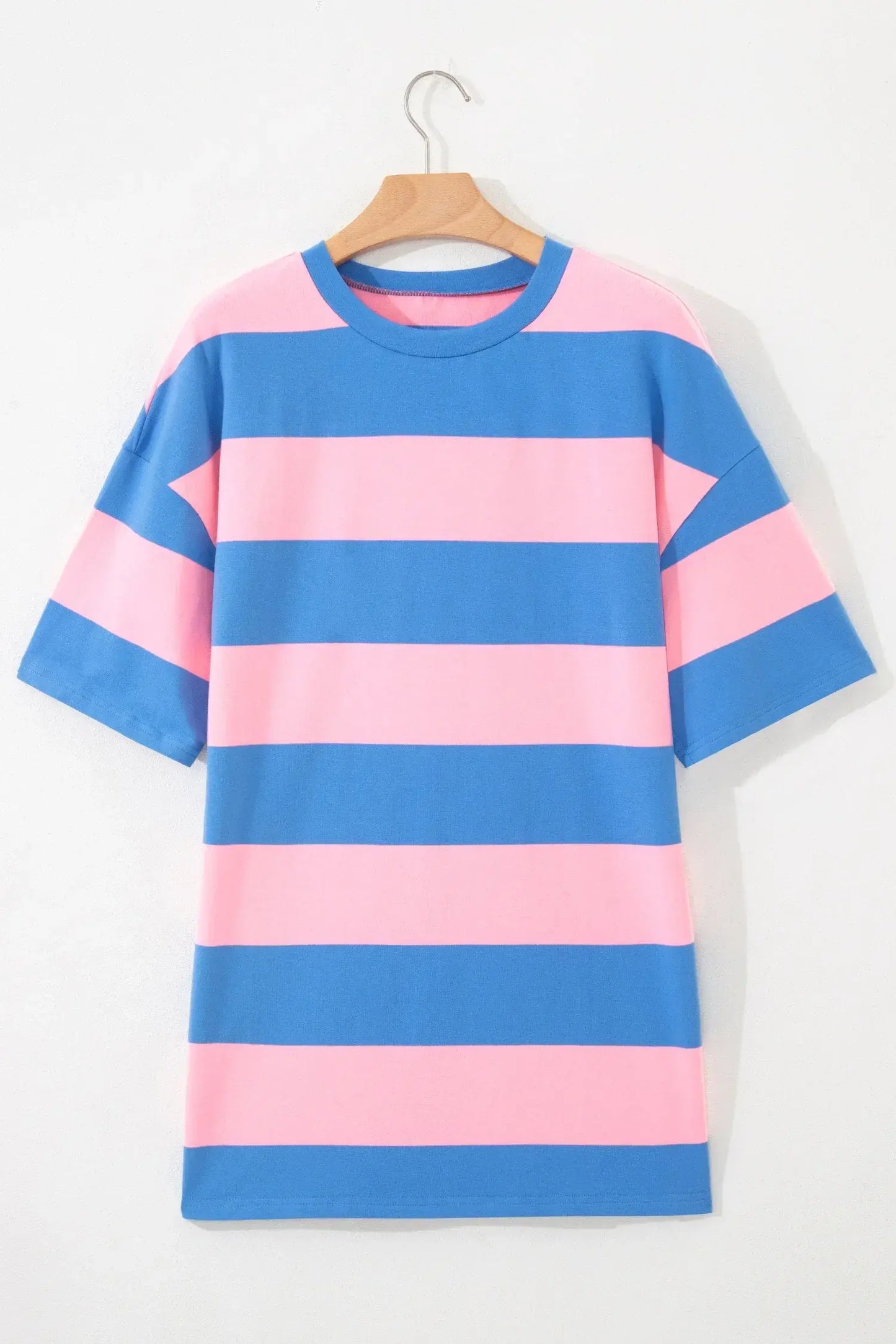 Bright Pink Striped Color Block Oversize Tunic Tee