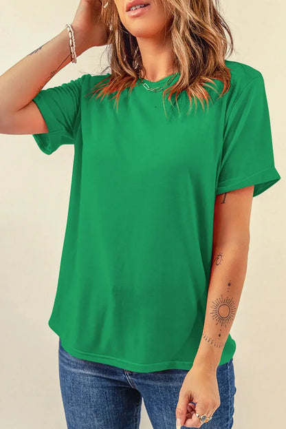 Mint Green Casual Plain Crew Neck Tee - Sweet Fashion Wholesale