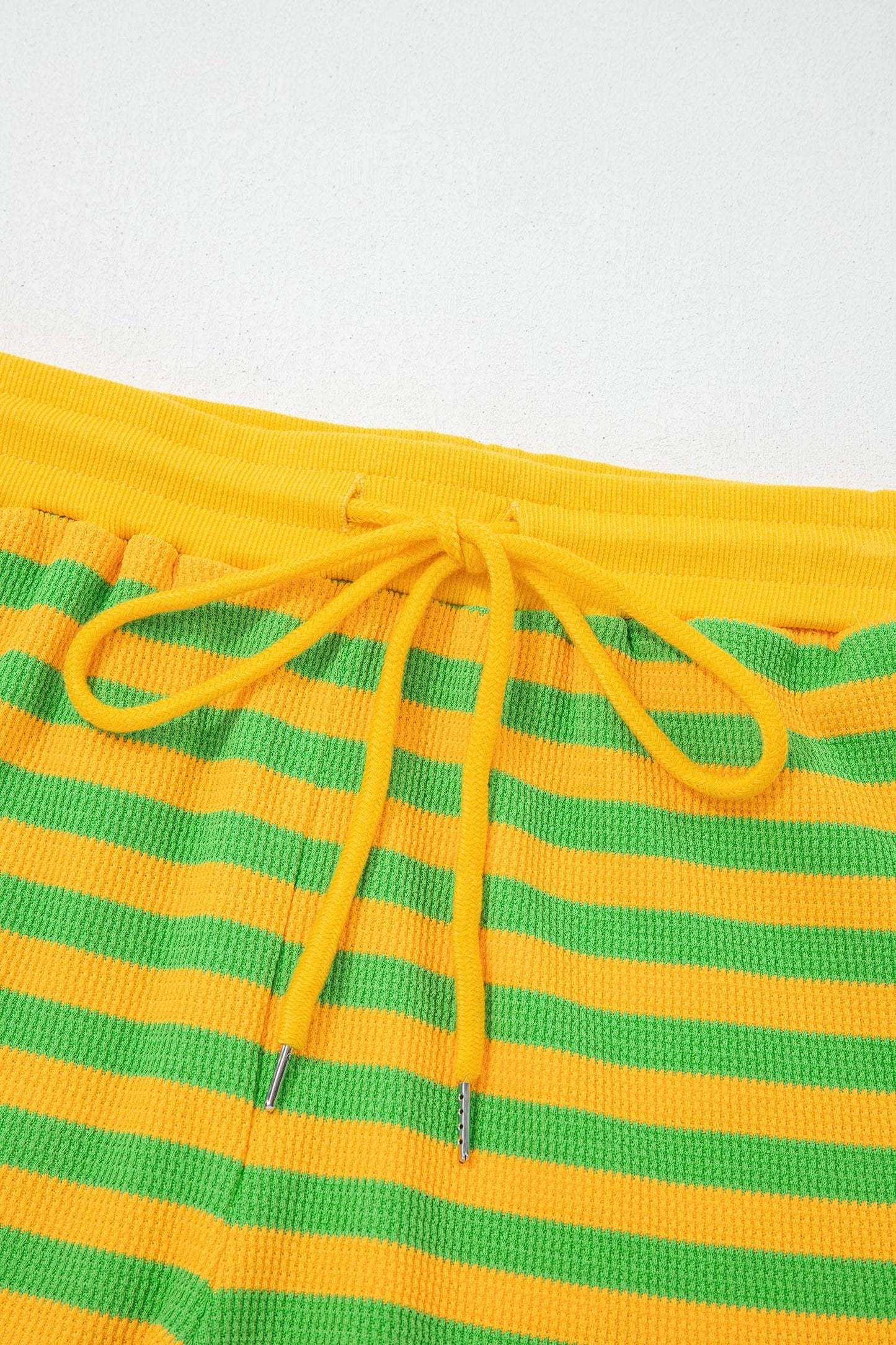 Yellow Stripe Puff Short Sleeve T Shirt Matching Shorts Set