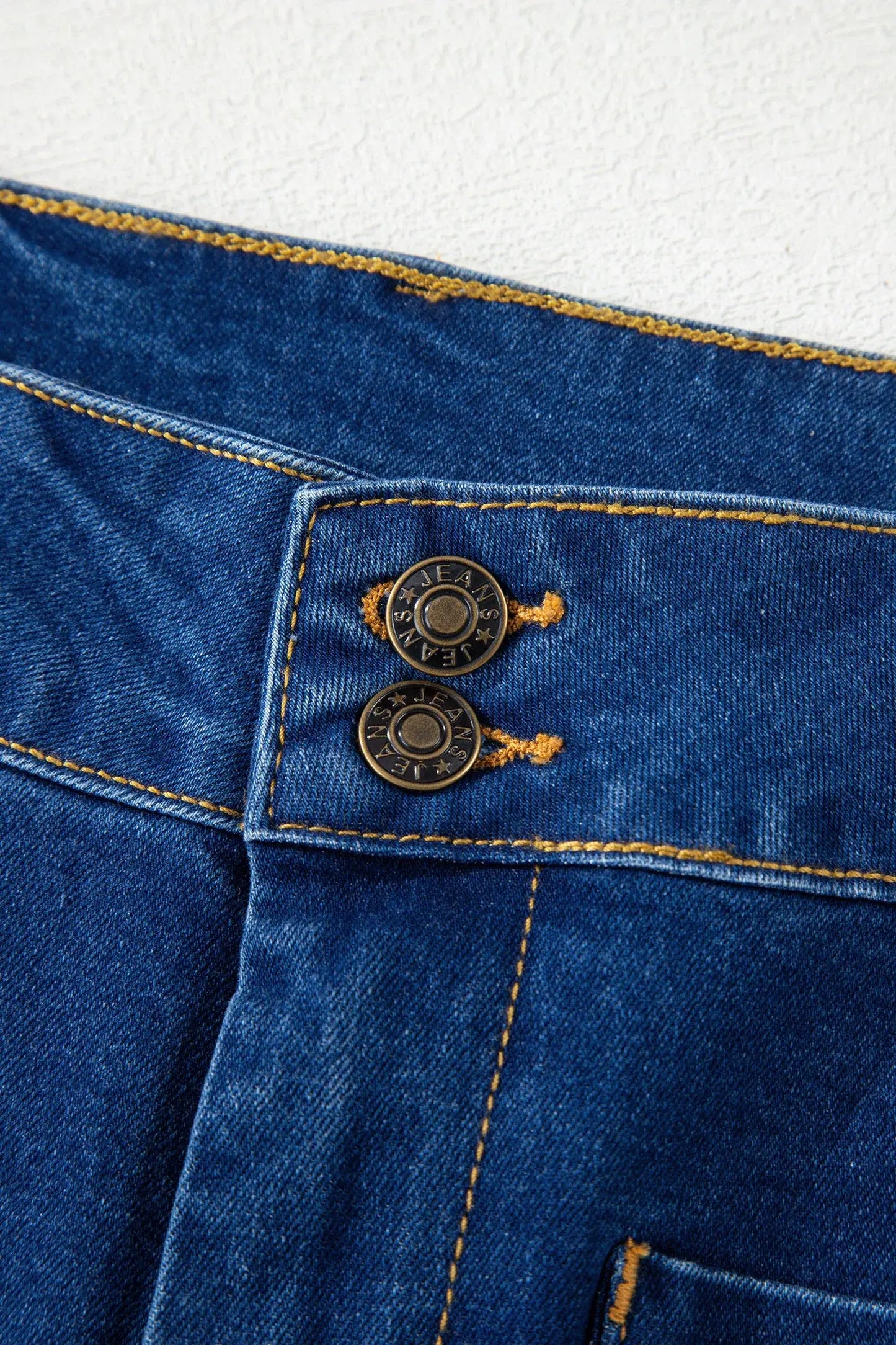 Sail Blue Hardware Decor Patched Pockets Wide Leg Denim Pants - Sweet Fashion Wholesale
