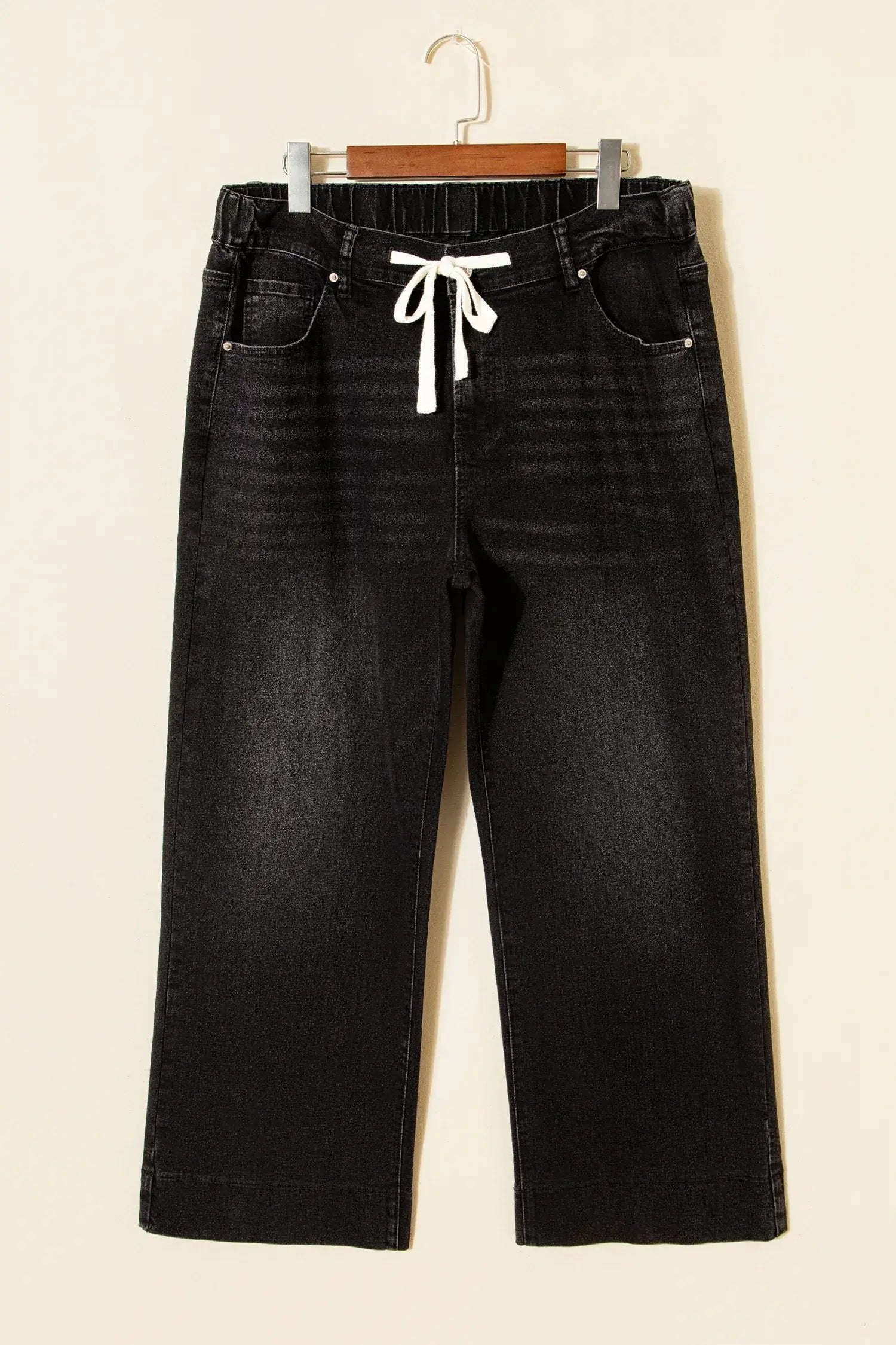 Black Acid Wash Contrast Lace-up Plus Size Jeans - Sweet Fashion Wholesale