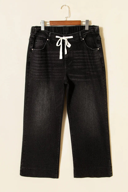 Black Acid Wash Contrast Lace-up Plus Size Jeans - Sweet Fashion Wholesale