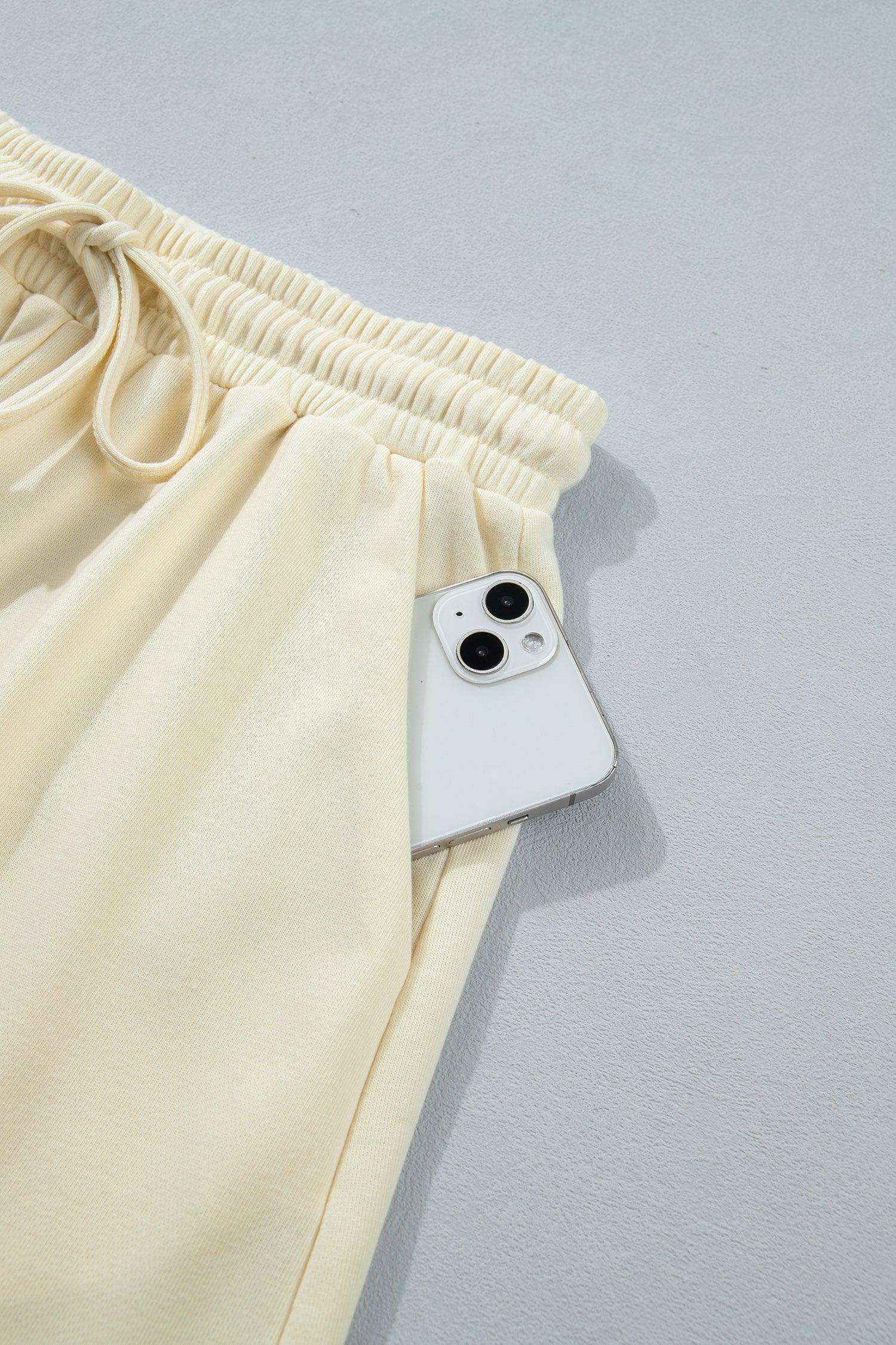 White Contrast Leopard Bow Patched V Neck Loose Tee Drawstring Shorts 2pcs Outfit - Sweet Fashion Wholesale
