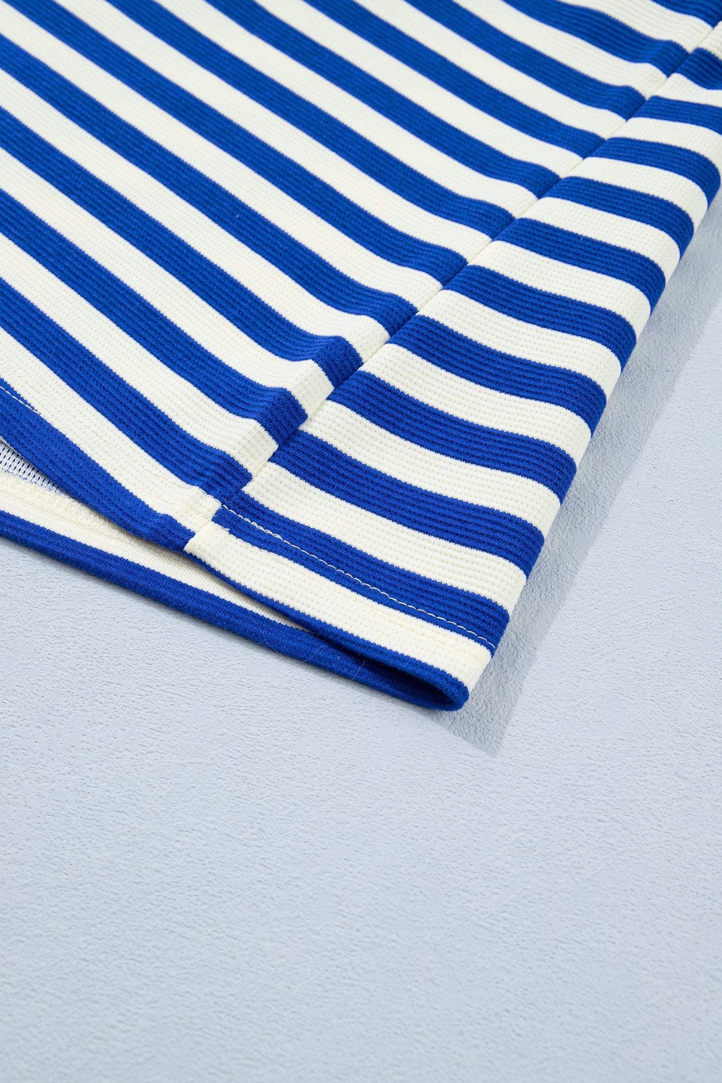 Rose Stripe Contrast Trim Polo Collar Ruffled Short Sleeve Blouse