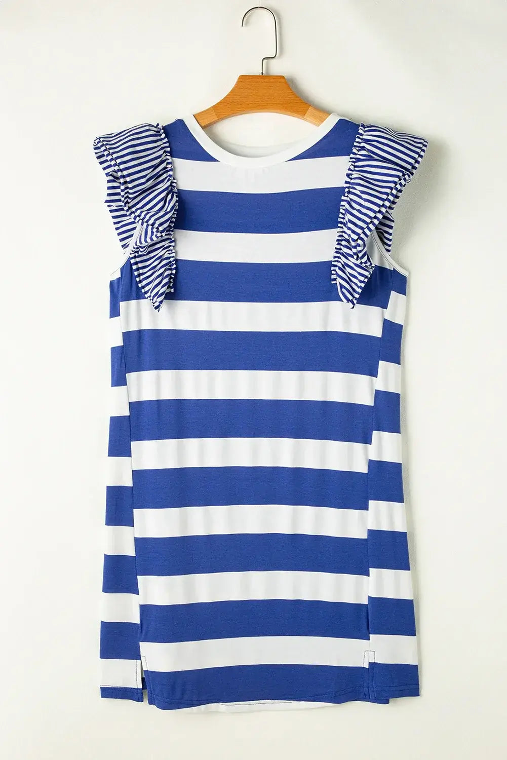 Sky Blue Stripe Contrast Ruffled Sleeve T-shirt Dress