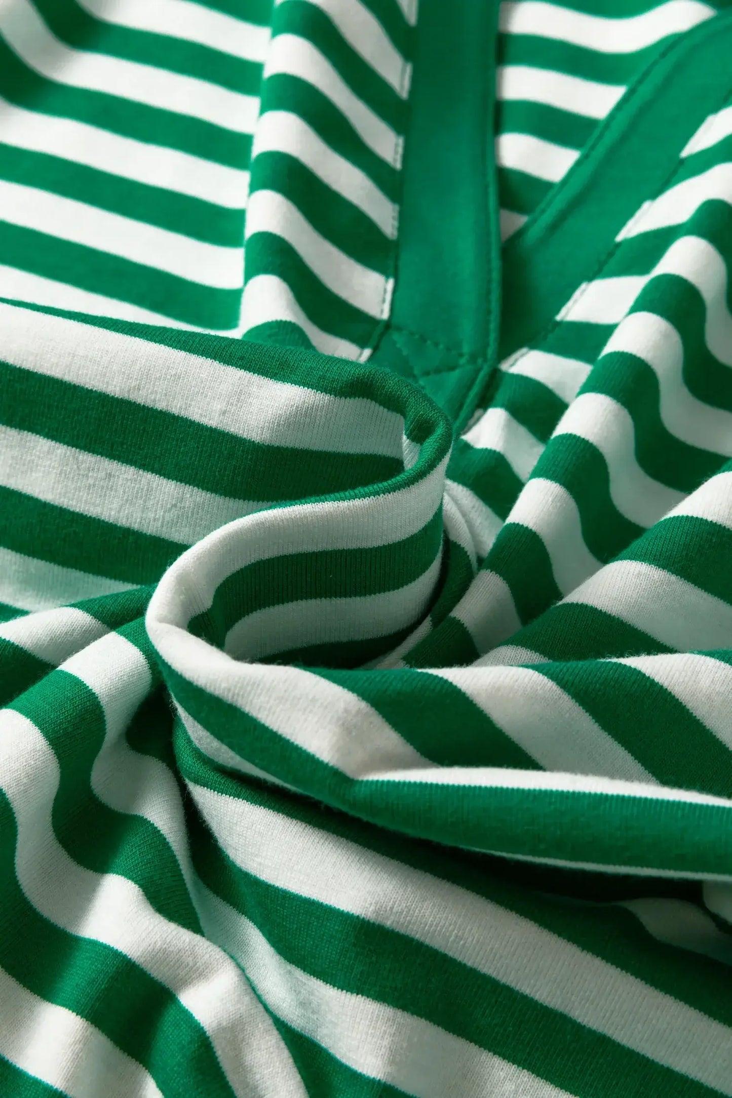Green Stripe Collared V Neck Short Puff Sleeve Top - Sweet Fashion Wholesale