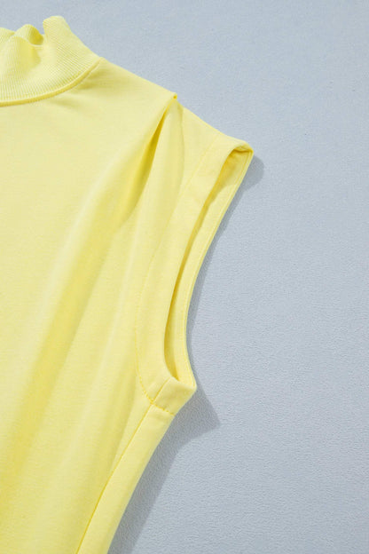 Sky Blue Solid Color High Neck Cap Sleeve Loose Top