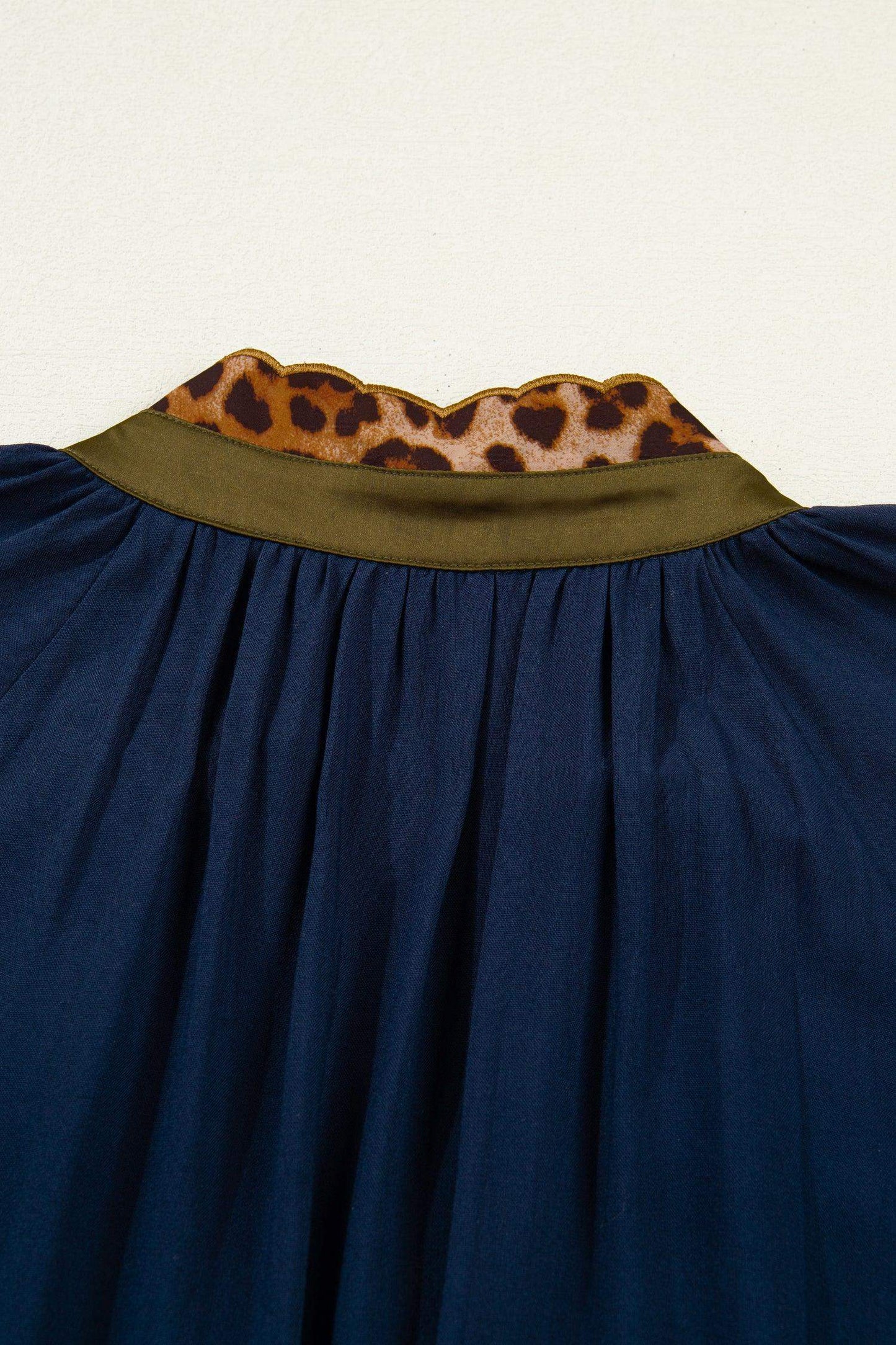 Navy Blue Button Detail Leopard Metallic Trim Short Sleeve Tunic Dress - Sweet Fashion Wholesale
