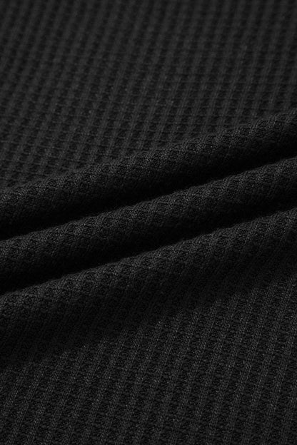 Carbon Grey Waffle Knit Seam Detail Color Block Patchwork Short Sleeve Top