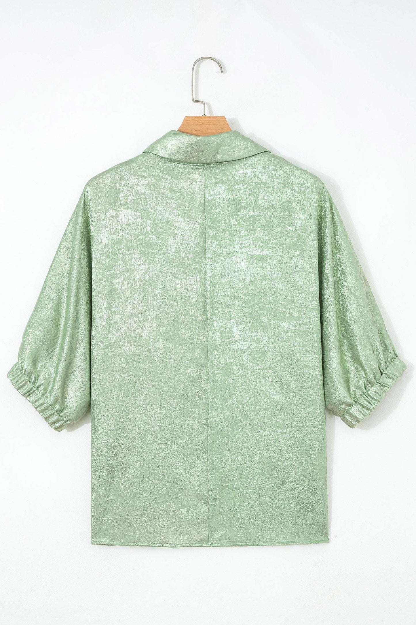 Clearly Aqua Collared V Neck Half Sleeve Metallic Top